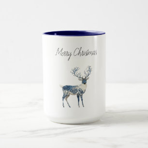 Mug Noël Cerf Blanc Bleu Nordique