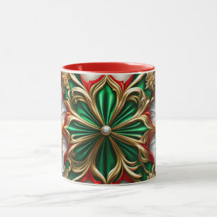 Mug NOËL ~  CHAOTIQUE 3D ~ Rouge, Vert et Or ~