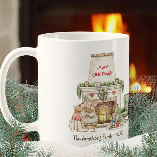 Mug Noël Cheminée Souris Aquarelle Cosy