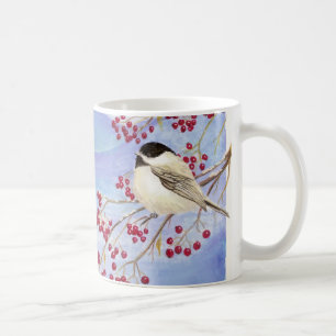 Mug Noël Chickadee mignon Oiseau Baies rouges