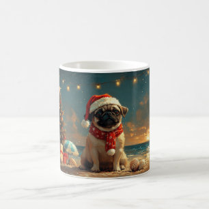 Mug Noël Chien Carlin Plage Vintage
