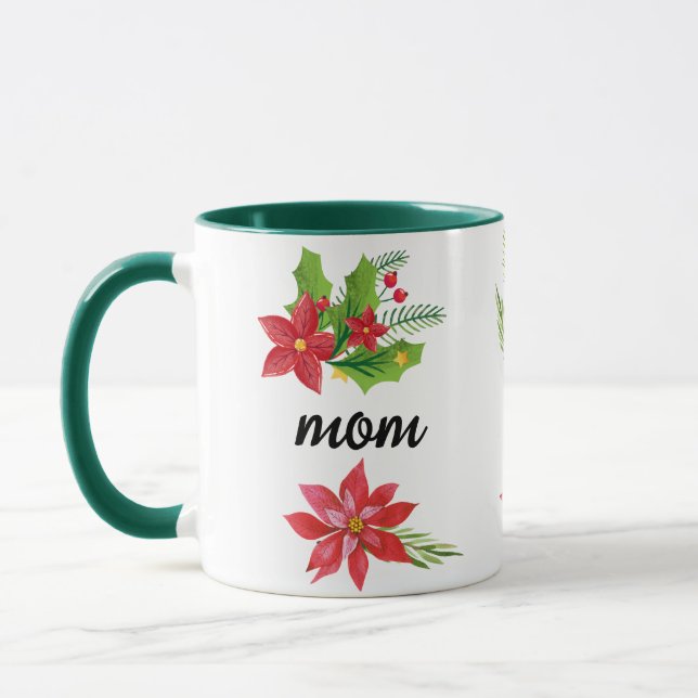 Mug Noël Clair Holly Black Script Maman Vert (Gauche)