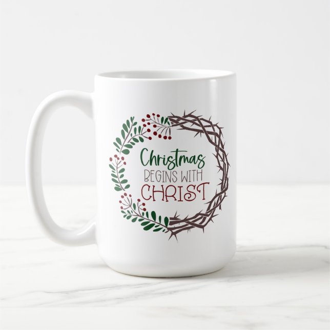 Mug NOËL COMMENCE AVEC LA Wreath D'Écriture CHRIST (Gauche)