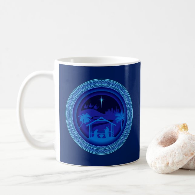 Mug Noël de la Nativité bleue (Avec donut)