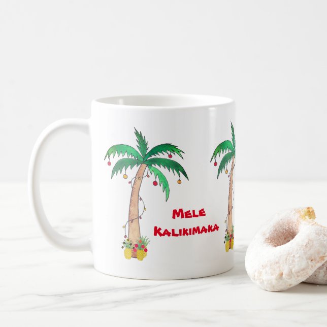Mug Noël de l'ananas Mele Kalikimaka Palm Tree (Avec donut)
