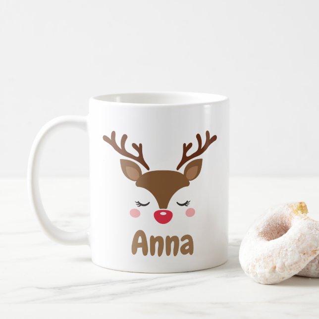 Mug Noël de rennes mignons personnalisés  (Avec donut)