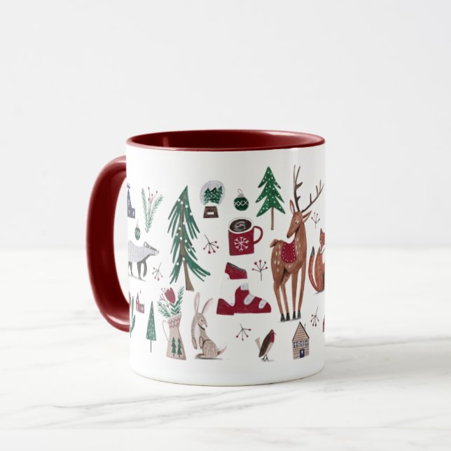 Mug Noël de ski nordique en forêt (Devant gauche)