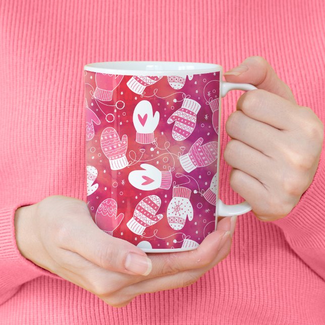Mug Noël d'hiver Mittens Motif en rose (Pink Winter Mittens Pattern Tall Mug)