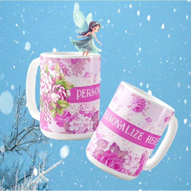Mug Noël doux et personnalisé rose et violet (Personalize this mug for someone special, maybe fill it with candy canes for a sweet gift!)