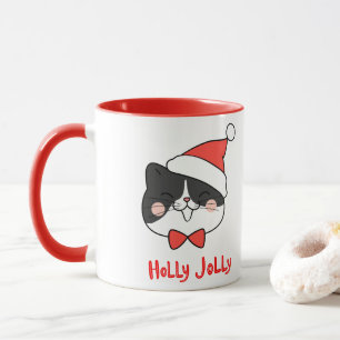 Mug Noël du chat Holly Jolly Cute Kawaii Père Noël