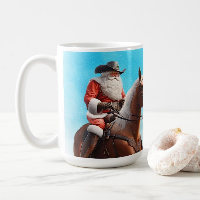 Mug Noël du Père Noël occidental à cheval (Avec donut)