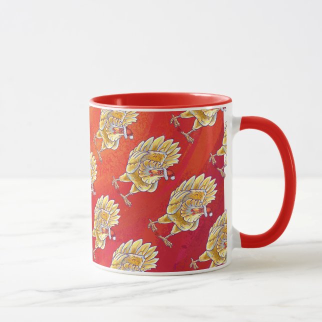 Mug Noël Du Poulet Sur Rouge (Droite)
