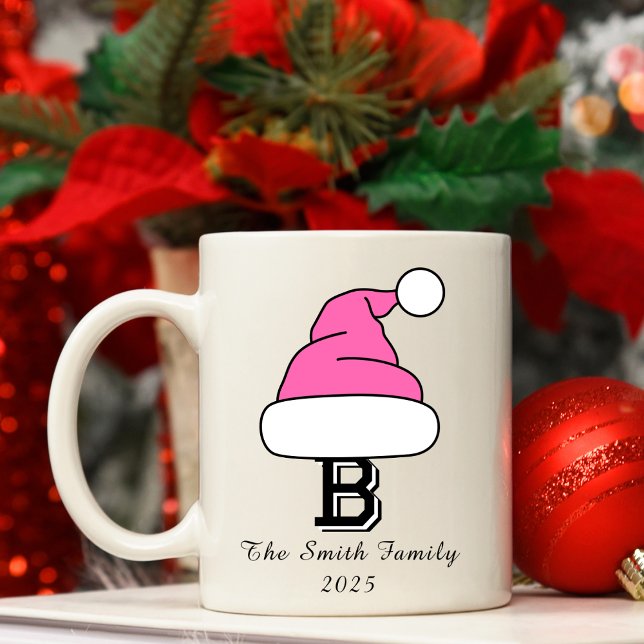 Mug Noël familial Hot Pink (Custom Hot Pink Monogram Family Christmas Coffee Mug
)