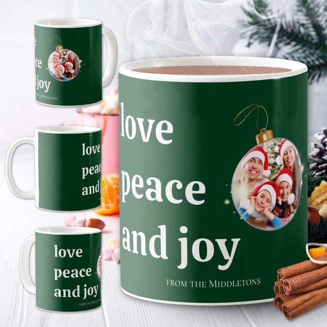 Mug Noël Famille Photo Amour Paix Joie Carte de vacanc (Créateur téléchargé)