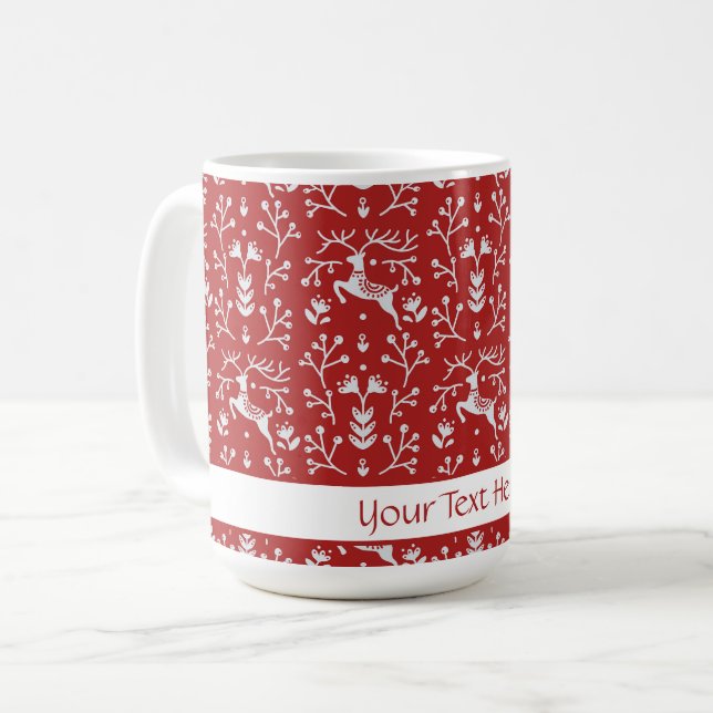 Mug Noël floral des rennes blancs rouges scandinaves (Devant gauche)