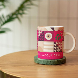 Mug Noël géométrique moderne rose Bourgogne