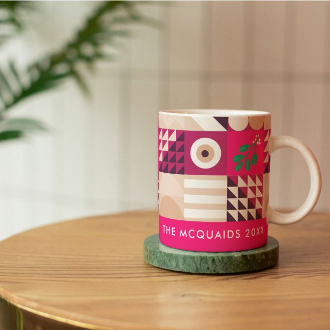 Mug Noël géométrique moderne rose Bourgogne (Créateur téléchargé)