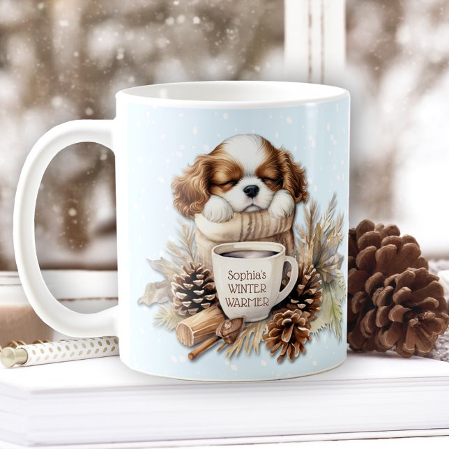 Mug Noël Hiver Cavalier King Charles Chien Chien Chien (Christmas Winter Blue Cavalier King Charles Dog Puppy Coffee Mug)