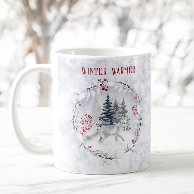 Mug Noël hiver neige Arctic Fox Nom (Christmas Winter Snow Arctic Fox Name Coffee Mug)