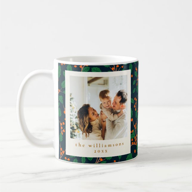 Mug Noël Holly Greenery Deux Photos Verticales Marine (Gauche)