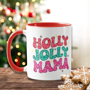 Mug Noël Holly Jolly Mama Parties scintillant moderne