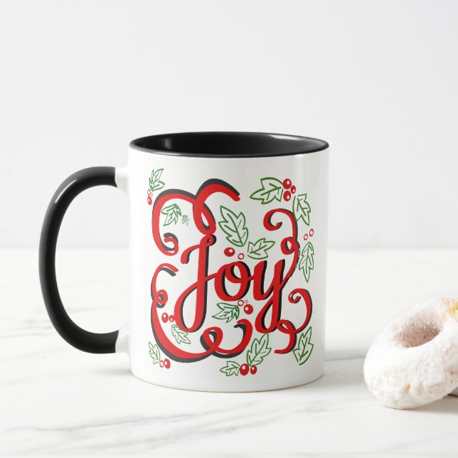 Mug Noël Joie Holly Berries & Feuilles (Avec donut)