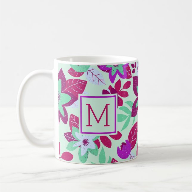 Mug Noël moderne Floral Bourgogne Vert Vacances (Gauche)