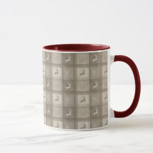 Mug Noël Motif Plaid Cerf Aquarelle Beige