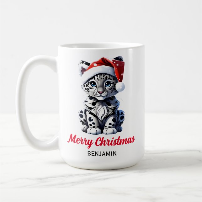 Mug Noël Neige Père Noël mignonne Neige Leopard Cub (Gauche)