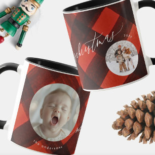 Mug Noël Peint rouge noir plaqué deux photos