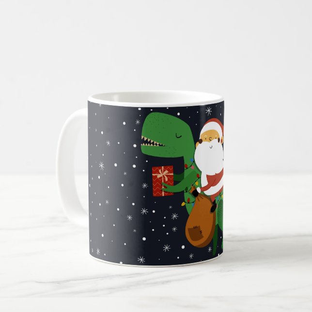 Mug Noël Père Noël T-rex Dinosaur Sleigh (Devant gauche)