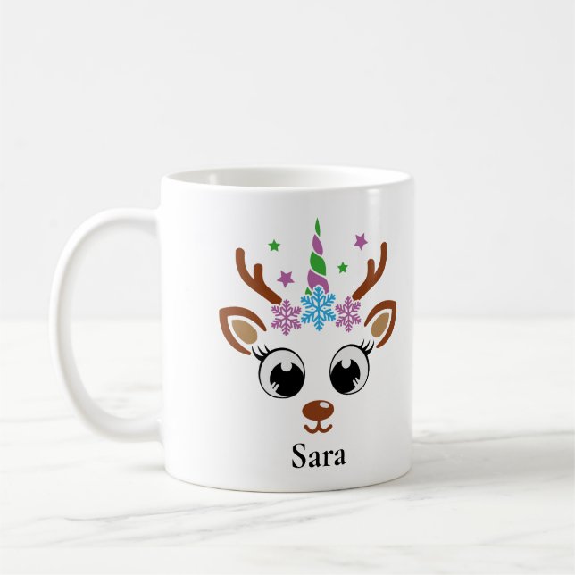 Mug Noël personnalisé Unicorn Reindeer Snowflake (Gauche)