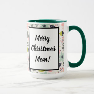 Mug Noël Poinsettia Acorns Gris Aqua Lime Vert