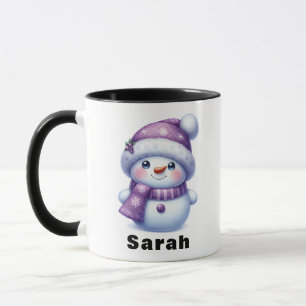 Mug Noël Purple Snowman Nom personnalisé