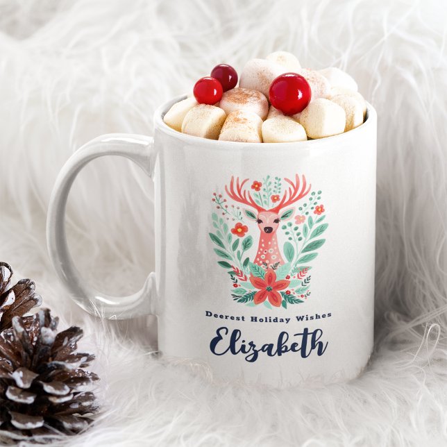 Mug Noël Reindeer Floral Vacances (Créateur téléchargé)