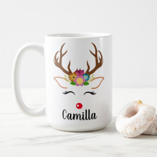 Mug Noël Reindeer nez rouge floral grenier