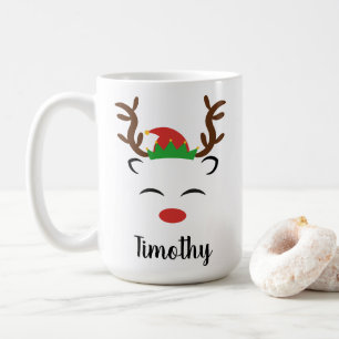 Mug Noël Reindeer rouge nez elf casquette personnalisé