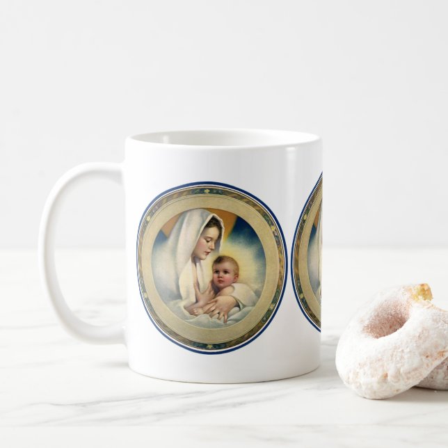 Mug Noël religieux vintage, Vierge et Enfant (Avec donut)