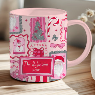 Mug Noël rose coquette dessiné à la main