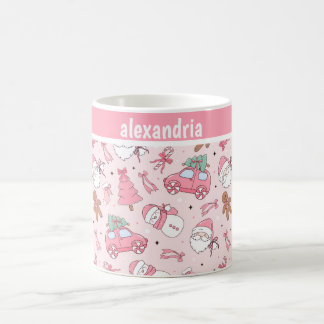 Mug Noël rose sans couture personnalisable