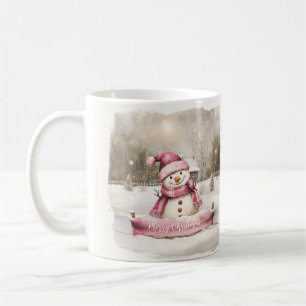 Mug Noël rose Snowman Vintage