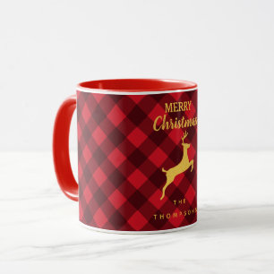 Mug Noël Rouge Buffle noir Plaid Reindee Famille