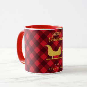 Mug Noël Rouge et noir Buffalo Plaid Père Noël Sleigh