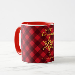 Mug Noël Rouge et noir Buffle Plaid Star Snowflake