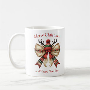 Mug Noël ruban rustique avec chapeau d'elfes renne