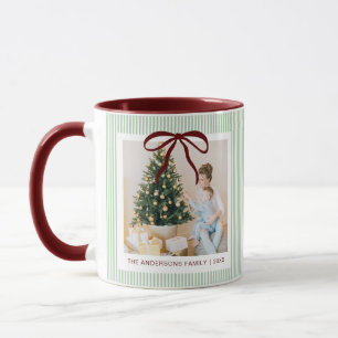 Mug Noël Ruban Vert Classique et Nœud Rouge