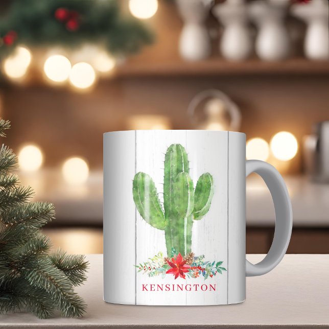 Mug Noël rustique Cactus Vacances Succulentes (Rustic Christmas Cactus Succulent Holiday Coffee Mug)