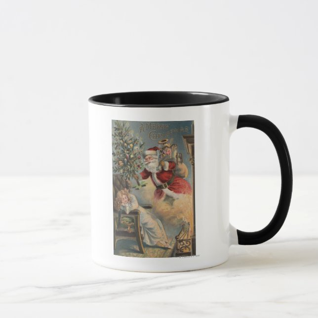 Mug Noël SalutationPère Noël avec arbre et cadeaux (Droite)