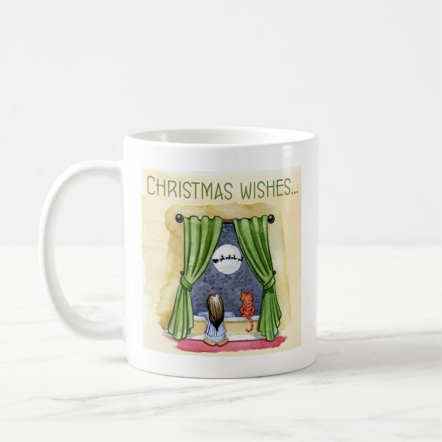 Mug Noël Souhaite Mignonne Enfant & Kitty Chat Noël (Gauche)