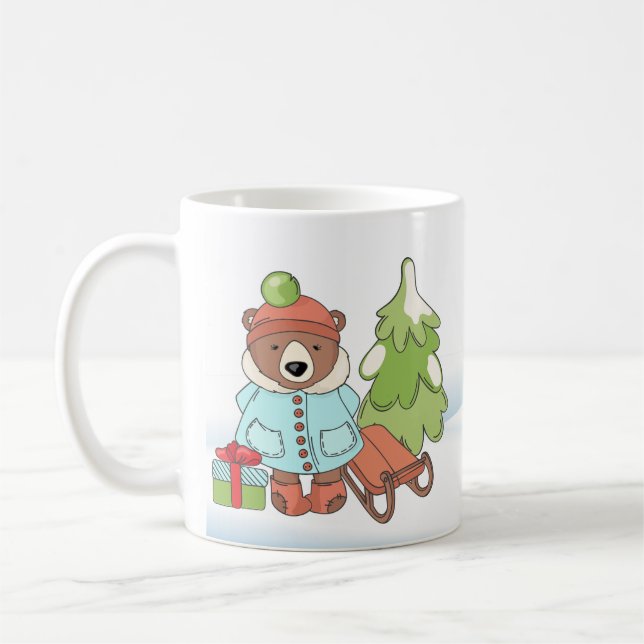 Mug Noël Teddy Bear Couple avec cadeau (Gauche)